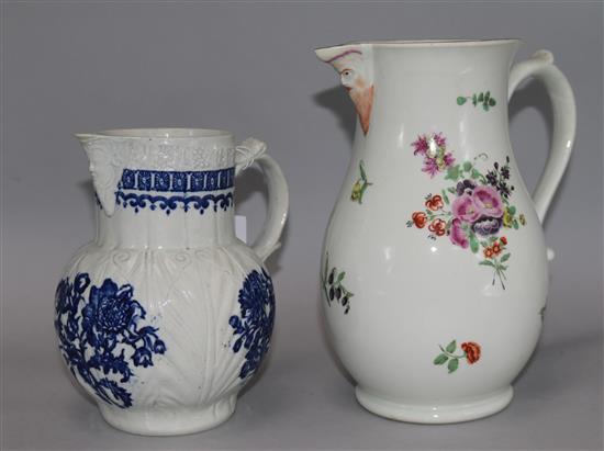 A Worcester polychrome mask jug and a Philip Christian, Liverpool blue and white mask jug